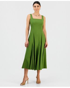 INC International Concepts Petite Square-neck Linen Dress - Green