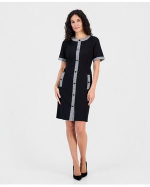 Kasper Tweed-trim Short-sleeve Sheath Dress - Blue