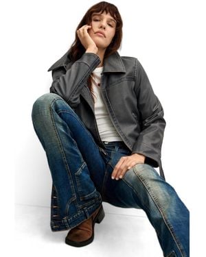 Desigual Faux Leather Jacket With Fur Collar - Blue