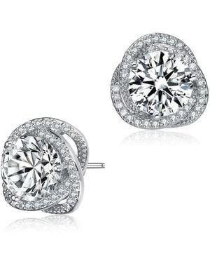 Rachel Glauber Dainty Gold Plated Radiant Cz Knot Stud Earrings - White