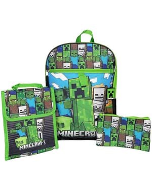 Minecraft Kids School Backpack 16 Inch 5 Piece Lunch Kit - Green
