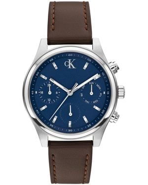 Calvin Klein Quartz Chronograph Brown Leather Watch 38mm - Blue