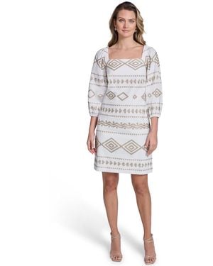 Jessica Howard Square Neck Raglan Hi-low Ballon-sleeve Shift Dress - White