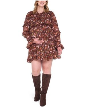 Motherhood Maternity Maternity Empire-waist Tiered-ruffle Floral-print Dress