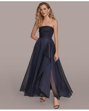 Donna Karan Ruched Strapless Gown - Blue