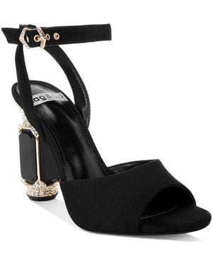 Rag & Co Raome Embellished Faux Suede Block Heel Sandals - Black