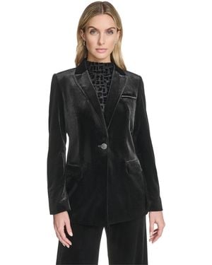 Calvin Klein Long Sleeve One-button Velvet Jacket - Black