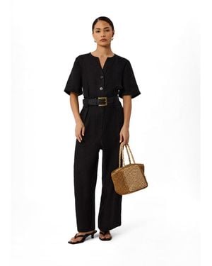 Whistles Fiona Linen Button Jumpsuit - Black