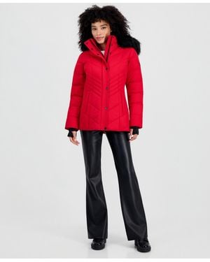 Michael Kors Michael Faux-fur-trim Hooded Puffer Coat - Red