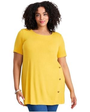 Avenue Plus Size Button Detail Tunic Tee - Yellow