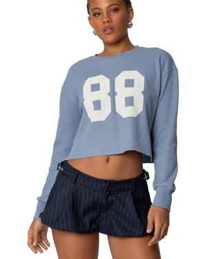 Edikted 88 Waffle Long Sleeve T Shirt - Blue
