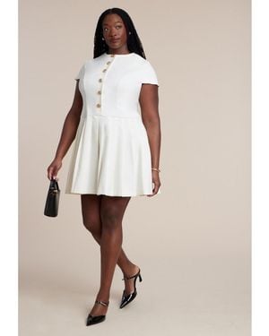 Eloquii Button Detail Pleated Mini Dress - Natural
