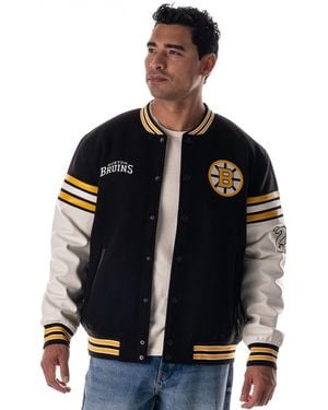 The Wild Collective And Boston Bruins Drop Shoulder Full-snap Varsity Jacket - Blue
