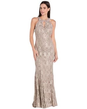 R & M Richards Sequin Lace Keyhole Halter Gown - Multicolor
