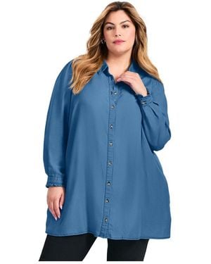 Avenue Plus Size Sia Chambray Shirt - Blue