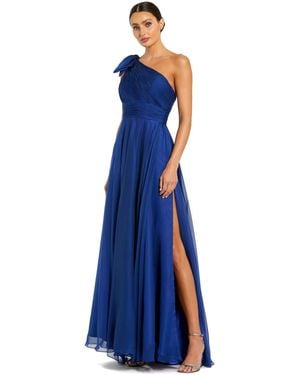 Mac Duggal Petite Pleated One Shoulder Chiffon Gown - Blue