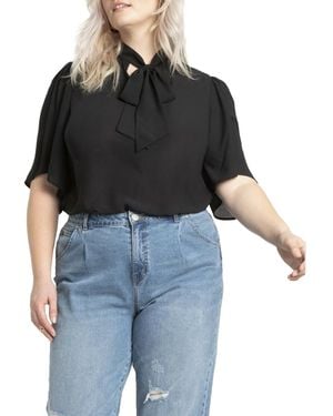 Eloquii Bow Blouse With Flutter Sleeve - Black