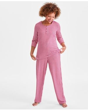 Charter Club 2-pc. Printed Long-sleeve Packaged Pajamas Set - Red