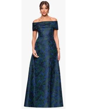 Xscape Jacquard Off The Shoulder Ball Gown - Blue