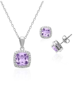 Macy's Simulated Cubic Zirconia Cushion Halo Pendant Necklace - Metallic