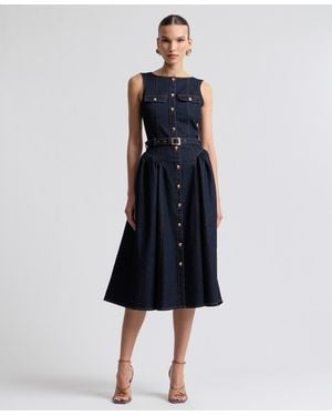 Avec Les Filles Sleeveless Denim Midi Dress - Blue