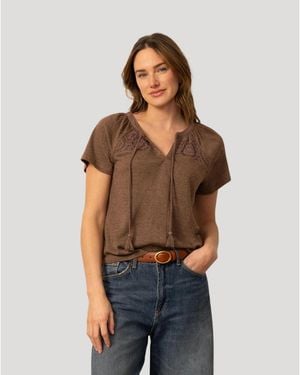 Cable & Gauge Cable And Gauge Crochet Trim Crinkle Peasant Top - Multicolor
