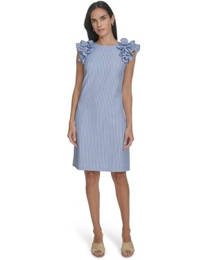 Jessica Howard Petite Ruffle-detail Sleeveless Sheath Dress - Blue
