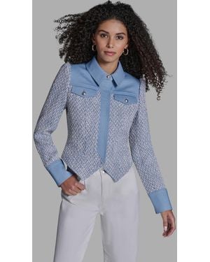 BCBGMAXAZRIA Chambray Collared Long-sleeve Jacket - Blue