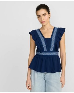 Lands' End Lightweight Jersey Ruffle Peplum Top - Blue
