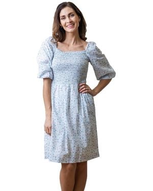 Hope & Henry Smocked Bubble Sleeve Dress - Blue