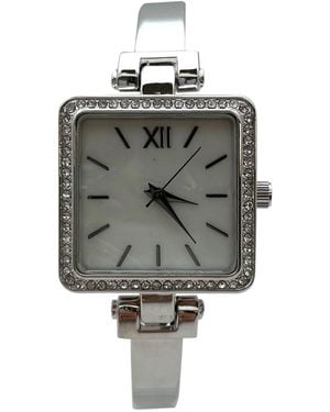 Olivia Pratt Square Face Thin Rhinestone Bezel Bangle Watch - Gray