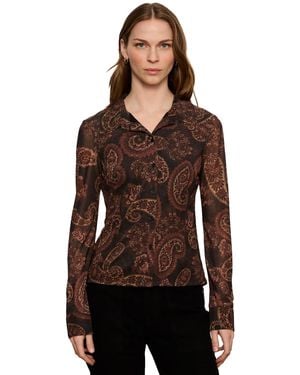 Sanctuary Petite Long-sleeve Mesh Paisley Blouse - Brown