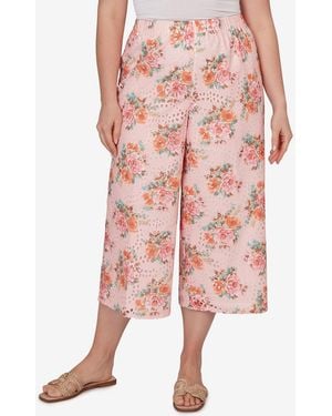 Ruby Rd. Plus Size Floral Eyelet Pull-on Capri Pants - Pink