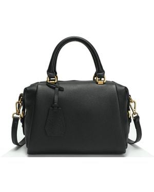 Susu Pebbled Leather Top Handle Satchel Bag Structured Crossbody Purse Handbag - Black