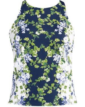 Lands' End Tugless High Neck Strappy Back Tankini Top - Blue