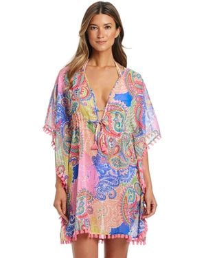 Bleu Rod Beattie Chiffon V-neck Caftan Cover-up Dress - Blue