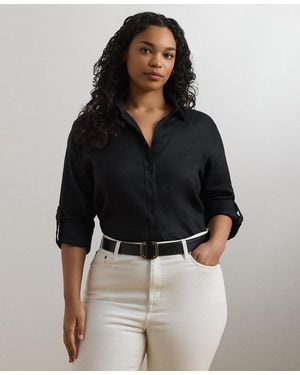 Ralph Lauren Plus Size Relaxed-fit Roll Tab-sleeve Shirt - Black