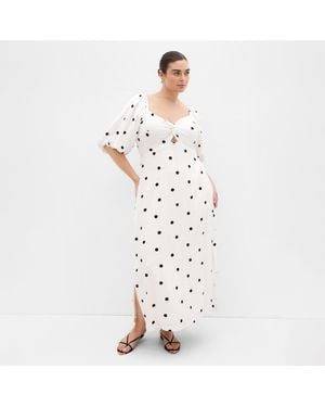 City Chic Nala Spot Print Twist Front Dress - White