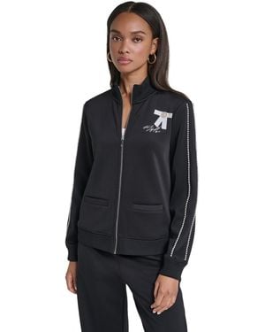 KARL LAGERFELD Pin And Bow Pearl-trim Zip-up Jacket - Black