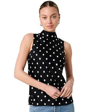 French Connection Ennis Polka Dot Sleeveless Blouse - Black