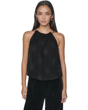 DKNY Halter Sleeveless Firework-inspired Embellished Blouse - Black