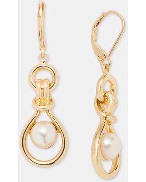 Anne Klein Imitation Pearl Linked Drop Earrings - Metallic