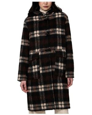 Bernardo Plaid toggle Coat - Black