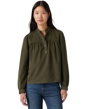 Levi's Perla Long-sleeve High-neck Button-front Corduroy Blouse - Green