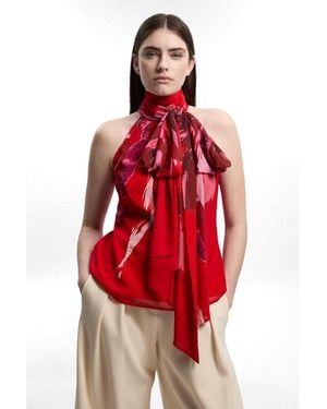 Karen Millen Tie Neck Sleeveless Top - Red
