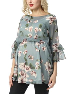 Kimi + Kai Kimi + Kai Maternity Floral Print Chiffon Nursing Blouse - Gray