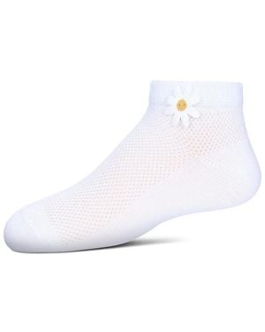 Memoi Girls' Welt Applique Anklet Socks - White