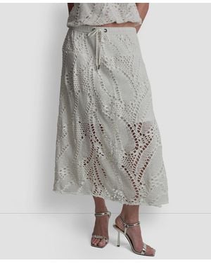 DKNY Crochet Leaf Pull-on Midi Skirt - Gray