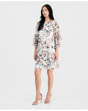 Kasper Petite Flutter Sleeve Boat Neck Swing Dress - White