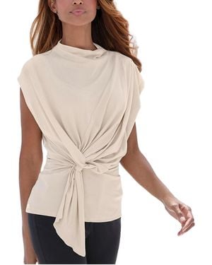 Lascana Flowy Twist-front Mock-neck Top - Natural